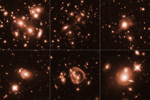 重力レンズ効果を受け変形して見える銀河の赤外線画像