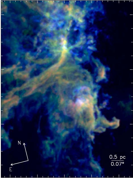 オリオン座B分子雲の擬似カラー画像