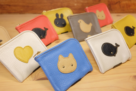 可愛いハンドメイドのミニ革財布：ネコ、クジラ、ウサギ、小鳥、ハート